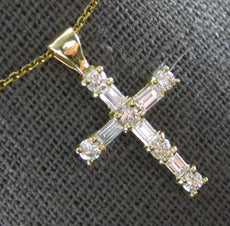 0.60CT DIAMOND 14KT YELLOW GOLD 3D ROUND & BAGUETTE CROSS FLOATING PENDANT #27885