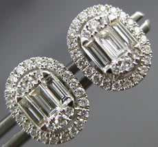 LARGE 1.16CT DIAMOND 18KT WHITE GOLD ROUND & BAGUETTE OVAL CLASSIC STUD EARRINGS