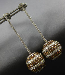 EXTRA LARGE 14.05CT WHITE & MOCHA DIAMOND 14KT WHITE GOLD HANGING BALL EARRINGS