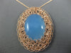 LARGE 14.0CT AAA BLUE CHALCEDONY 14KT ROSE GOLD FILIGREE OVAL FLOATING PENDANT