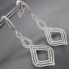 ESTATE EXTRA LARGE 2.17CT DIAMOND 18K WHITE GOLD TEAR DROP LEAF HANGING EARRINGS