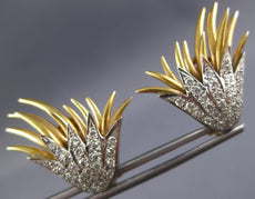 ESTATE LARGE 1.35CT DIAMOND 18KT WHITE & YELLOW GOLD 3D FLOWER CLIP ON EARRINGS