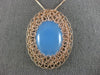 LARGE 14.0CT AAA BLUE CHALCEDONY 14KT ROSE GOLD FILIGREE OVAL FLOATING PENDANT