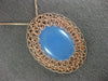 LARGE 14.0CT AAA BLUE CHALCEDONY 14KT ROSE GOLD FILIGREE OVAL FLOATING PENDANT