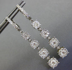 LARGE 2.33CT DIAMOND 14KT WHITE GOLD CLUSTER INVISIBLE JOURNEY HANGING EARRINGS