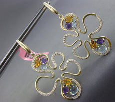 LARGE 3.45CT DIAMOND & AAA MULTI GEM 14KT YELLOW GOLD 3D FLOWER HANGING EARRINGS