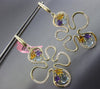 LARGE 3.45CT DIAMOND & AAA MULTI GEM 14KT YELLOW GOLD 3D FLOWER HANGING EARRINGS