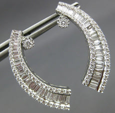 LARGE 2.80CT DIAMOND 18KT WHITE GOLD ROUND & BAGUETTE SEMI MOON HANGING EARRINGS