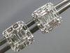 LARGE .95CT DIAMOND 18K WHITE GOLD ROUND & BAGUETTE CLUSTER SQUARE STUD EARRINGS