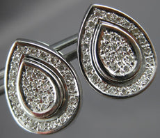 ESTATE LARGE .80CT DIAMOND 18KT WHITE GOLD 3D TEAR DROP HUGGIE HANGING EARRINGS
