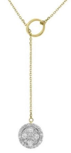 .54CT DIAMOND 14KT YELLOW GOLD 3D CLUSTER FLOWER LOVE KNOT LARIAT NECKLACE