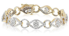 4.18CT DIAMOND 14KT YELLOW GOLD MULTI FLOWER CIRCLE OF LIFE FUN TENNIS BRACELET