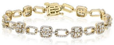 2.35CT DIAMOND 14KT YELLOW GOLD 3D  CLUSTER FLOWER SQUARE FUN TENNIS BRACELET