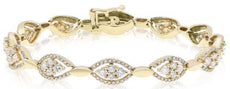 2.85CT DIAMOND 14KT YELLOW GOLD 3D CLUSTER MARQUISE SHAPE FUN TENNIS BRACELET