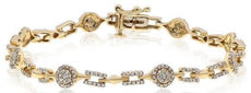 1.22CT DIAMOND 14KT YELLOW GOLD 3D MULTI FLOWER SQUARE LINK LOVE TENNIS BRACELET