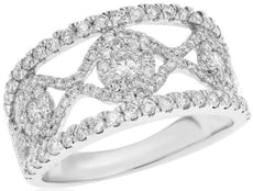 WIDE 1.05CT DIAMOND 14KT WHITE GOLD 3D MULTI FLOWER INFINITY ANNIVERSARY RING