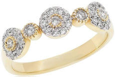 ESTATE .32CT DIAMOND 14KT YELLOW GOLD 3D MULTI FLOWER FILIGREE ANNIVERSARY RING
