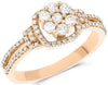 ESTATE .49CT DIAMOND 14KT ROSE GOLD 3D TWO ROW FLOWER FUN RING