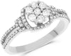 ESTATE .49CT DIAMOND 14KT WHITE GOLD 3D TWO ROW FLOWER FUN RING