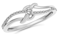 ESTATE .15CT DIAMOND 14KT WHITE GOLD 3D SOLITAIRE CRISS CROSS LOVE RING