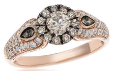 .98CT WHITE & CHOCOLATE FANCY DIAMOND 14KT ROSE GOLD 3D FLOWER ENGAGEMENT RING