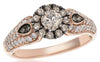 .98CT WHITE & CHOCOLATE FANCY DIAMOND 14KT ROSE GOLD 3D FLOWER ENGAGEMENT RING