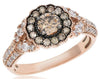 1.03CT WHITE & CHOCOLATE FANCY DIAMOND 14KT ROSE GOLD 3D FLOWER ENGAGEMENT RING