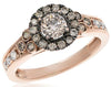 1.0CT WHITE & CHOCOLATE FANCY DIAMOND 14KT ROSE GOLD 3D FLOWER ENGAGEMENT RING
