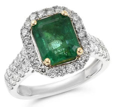 3.55CT DIAMOND & AAA EMERALD 14KT WHITE GOLD 3D SQUARE & ROUND ENGAGEMENT RING