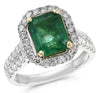 3.55CT DIAMOND & AAA EMERALD 14KT WHITE GOLD 3D SQUARE & ROUND ENGAGEMENT RING
