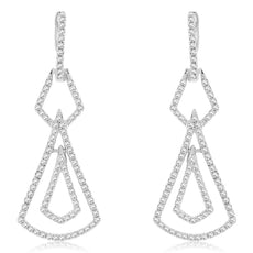 ESTATE .46CT DIAMOND 14KT WHITE GOLD 3D TRIANGULAR TEAR DROP HANGING EARRINGS