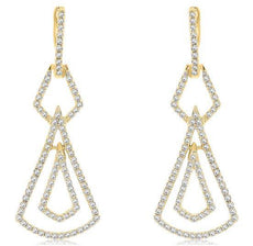 ESTATE .45CT DIAMOND 14KT YELLOW GOLD 3D TRIANGULAR TEAR DROP HANGING EARRINGS