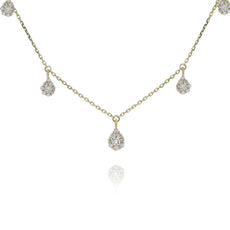 .45CT DIAMOND 18KT YELLOW GOLD PEAR SHAPE CLASSIC CLUSTER BY THE YARD NECKLACE