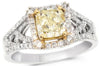 2.13CT WHITE & FANCY YELLOW DIAMOND 14KT 2 TONE GOLD 3D FILIGREE ENGAGEMENT RING
