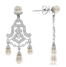 .66CT DIAMOND & AAA SOUTH SEA PEARL 18KT WHITE GOLD CHANDELIER HANGING EARRINGS