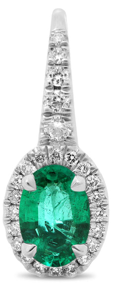 1.78CT DIAMOND & AAA EMERALD 18KT WHITE GOLD OVAL & ROUND HALO HANGING EARRINGS