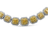 LARGE 23.60CT CUSHION WHITE & CANARY DIAMOND 18KT GOLD ETERNITY TENNIS NECKLACE