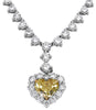 15.63CT WHITE & CANARY DIAMOND 18K WHITE GOLD HEART & ROUND LOVE TENNIS NECKLACE