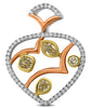 ESTATE .8CT WHITE & CANARY DIAMOND 18KT WHITE GOLD 3D MULTI SHAPE HEART PENDANT