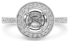 .41CT DIAMOND 14KT WHITE GOLD 3D ROUND HALO MILGRAIN SEMI MOUNT ENGAGEMENT RING