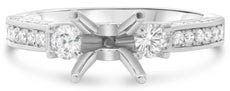.71CT DIAMOND 14KT WHITE GOLD 3 STONE ROUND 4 PRONG SEMI MOUNT ENGAGEMENT RING