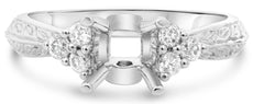 .27CT DIAMOND 14KT WHITE GOLD 4 PRONG ROUND FILIGREE SEMI MOUNT ENGAGEMENT RING