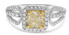 1.26CT WHITE & CANARY DIAMOND 18KT 2 TONE GOLD CUSHION & ROUND ENGAGEMENT RING