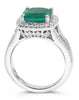 LARGE 4.1CT DIAMOND & AAA EMERALD 18K WHITE GOLD CUSHION & ROUND ENGAGEMENT RING