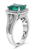 LARGE 4.1CT DIAMOND & AAA EMERALD 18K WHITE GOLD CUSHION & ROUND ENGAGEMENT RING