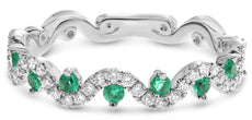 .38CT DIAMOND & AAA EMERALD 14KT WHITE GOLD 3D CLASSIC ROUND MULTI WAVE FUN RING