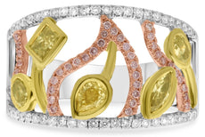 1.18CT WHITE, PINK & CANARY DIAMOND 18KT WHITE GOLD MULTI SHAPE ANNIVERSARY RING