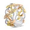 LARGE .35CT WHITE & PINK DIAMOND 14KT WHITE GOLD 3D MULTI LEAF ANNIVERSARY RING