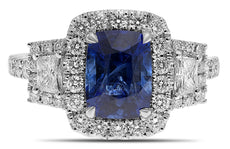 3.41CT DIAMOND & SAPPHIRE PLATINUM ROUND TRAPEZOID & CUSHION CUT ENGAGEMENT RING