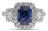 3.41CT DIAMOND & SAPPHIRE PLATINUM ROUND TRAPEZOID & CUSHION CUT ENGAGEMENT RING